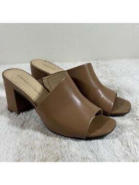 Adrienne Vittadini Tan Block Heel Mule Sandals Womens 7.5 Slip On Heels